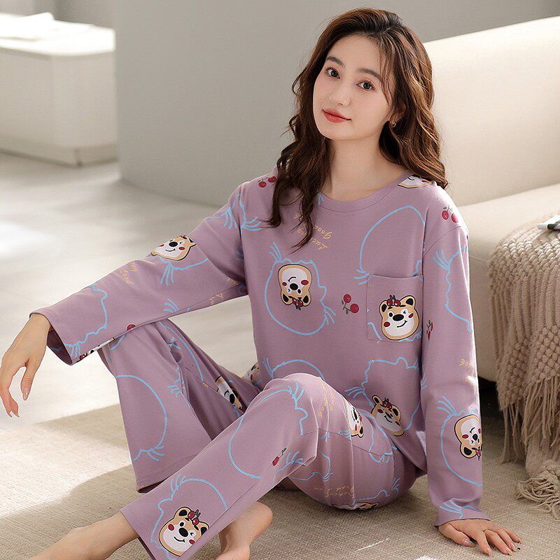 纯棉睡衣女款春秋长袖长裤2026新款秋冬可外穿休闲大码家居服套装