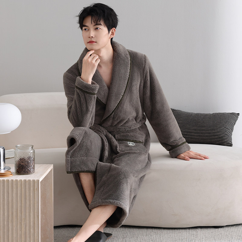 新款珊瑚绒加绒加厚睡袍套装