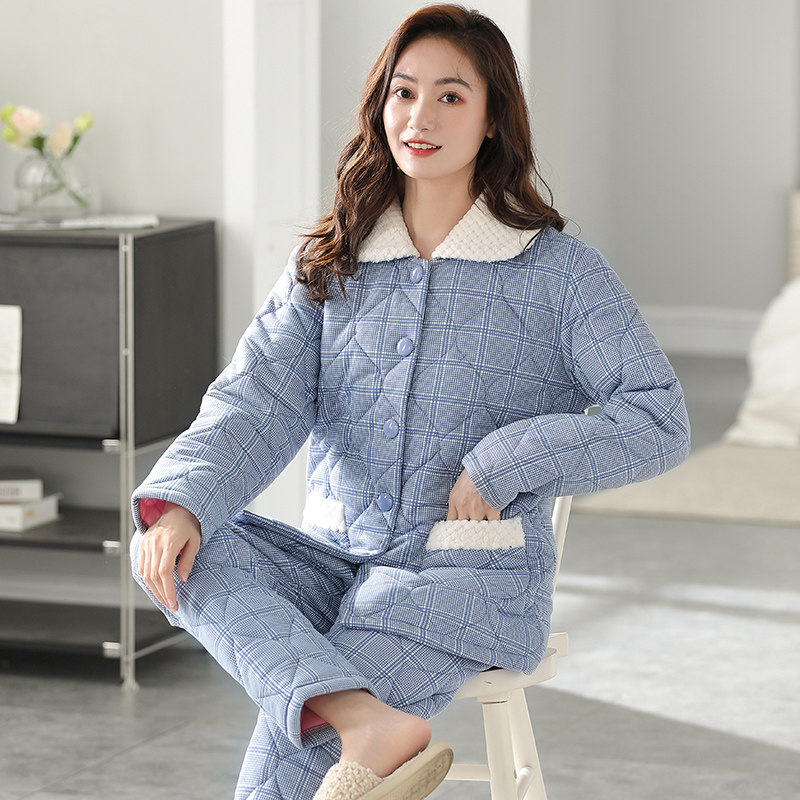2026新款冬季睡衣女夹棉加厚保暖家居服套装可外穿针织夹棉妈妈