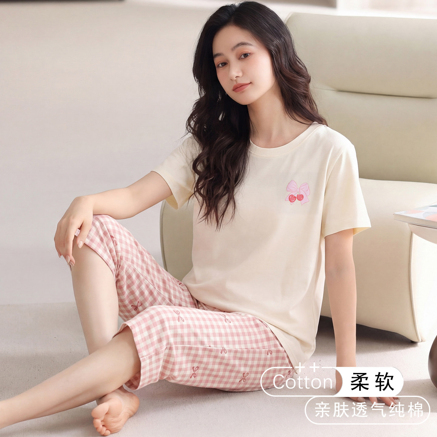夏季纯棉女可外穿口袋睡衣套装女
