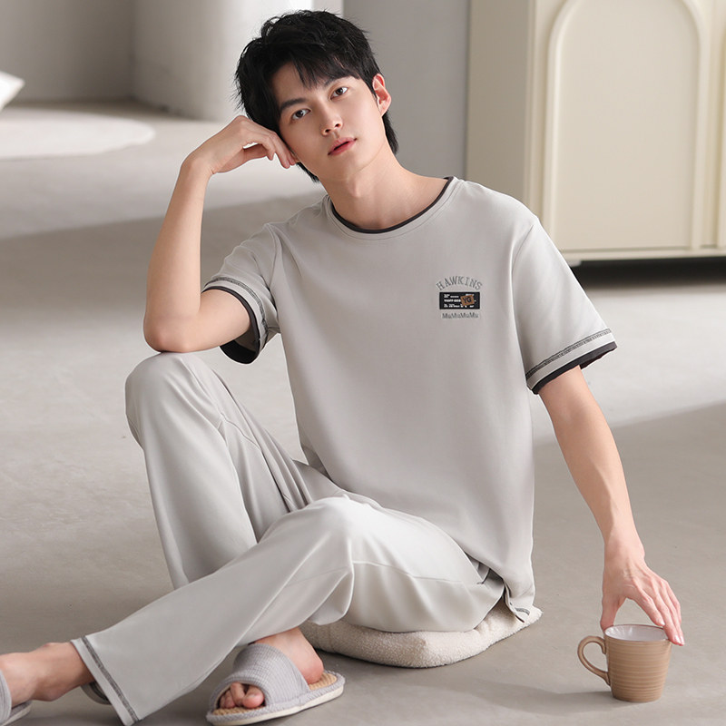 高级感男士睡衣男夏季薄款纯棉短袖长裤中年爸爸宽松可外穿家居服