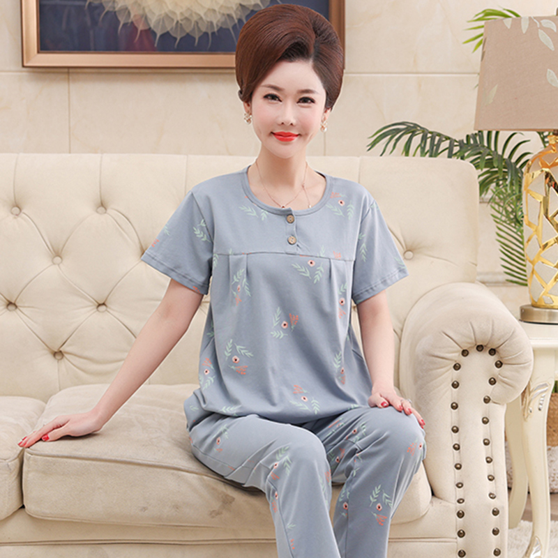 100%纯棉睡衣女可外穿短袖套装薄