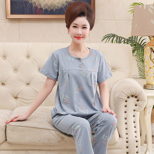 100%纯棉睡衣女可外穿短袖套装薄