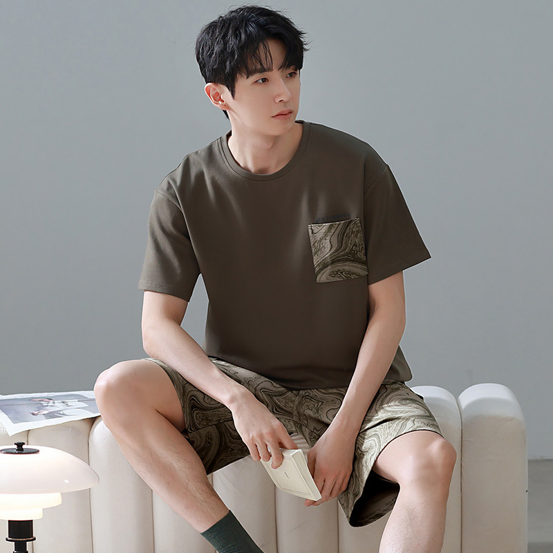 睡衣男士夏季纯棉短袖夏天薄款男生中青年爸爸大码休闲家居服套装