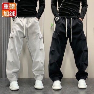 风多口袋纯色休闲裤 百搭长裤 男宽松直筒运动裤 冬季 2025年新款 工装