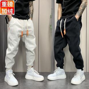 垂感阔腿裤子男士冬季宽松直筒男生百搭运动卫裤秋冬款加绒休闲裤