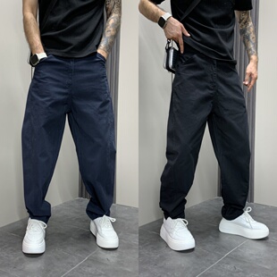 休闲裤 痞帅百搭直筒宽松长裤 春秋季 纯色弯刀裤 子 设计感单款 男士