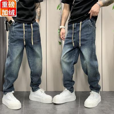 秋冬季加绒加厚牛仔裤男潮牌