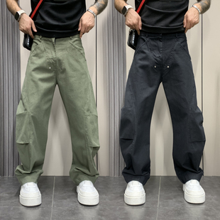 高街工装 百搭直筒裤 弯刀裤 潮流拼接设计感休闲裤 男士 2024秋冬新款