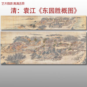 清代袁江东园胜概图传统亭台楼阁山水画高清艺术微喷画心临摹画稿