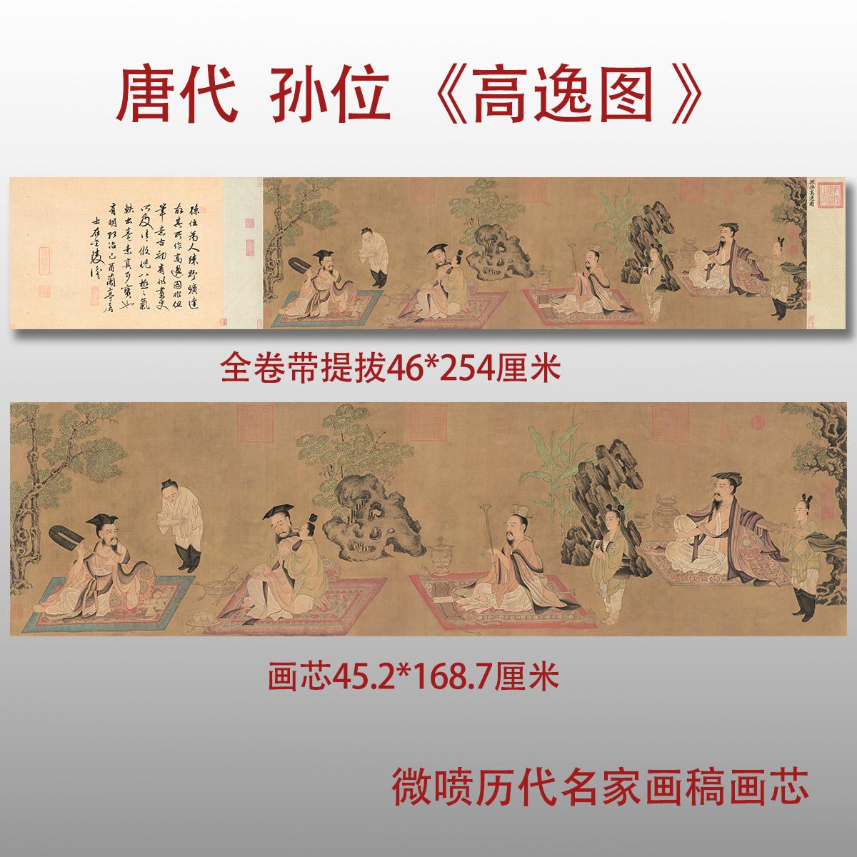 唐孙位高逸图竹林七贤图国画名家真迹复制画芯高清微喷临摹范本