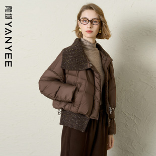 颜域大翻领短款羽绒服2025新款冬季独特设计感修身显瘦鸭绒外套女
