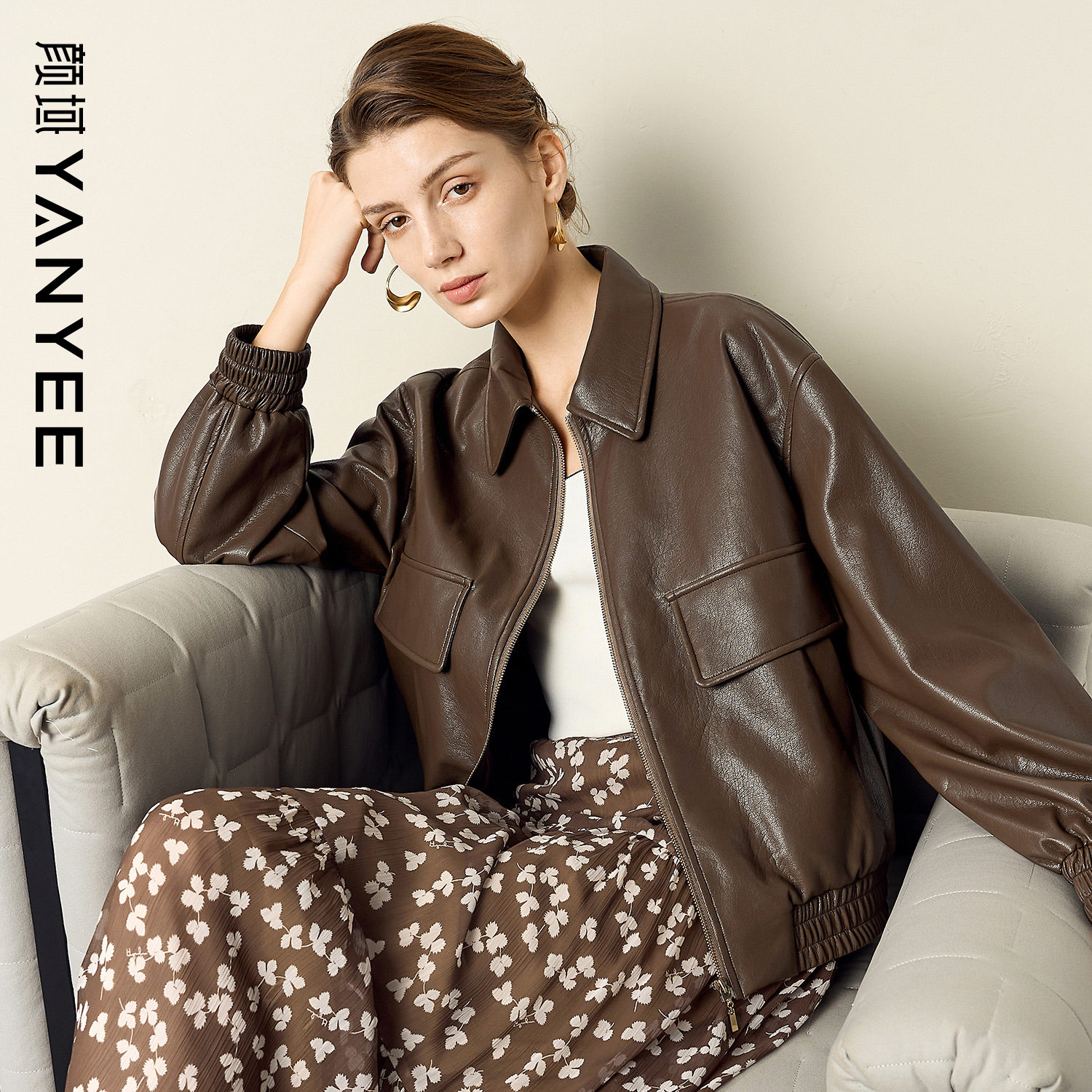 颜域咖色pu皮短外套女士2025秋冬季新款复古通勤高级感气质夹克女,女装/女士精品,短外套,淘宝优惠券,粉丝福利购,淘宝优惠卷