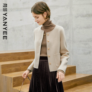 时尚 颜域双面呢短款 女装 新款 简约单排扣羊毛上衣外搭 外套2025冬季