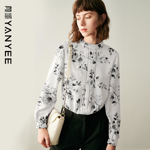 颜域优雅印花女士衬衫2025新款秋季气质上衣通勤衬衣长袖立领小衫