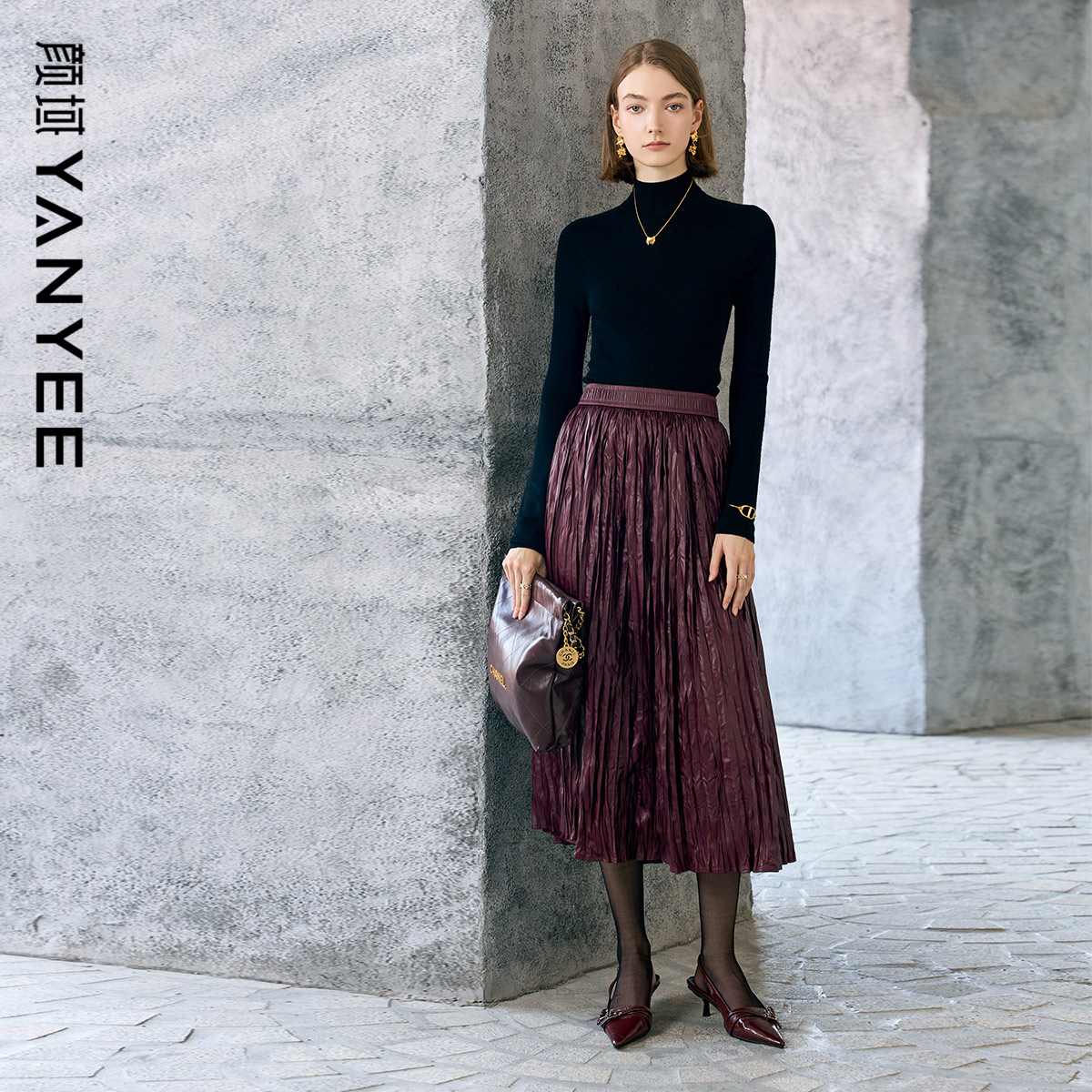 冬季裙子安可拉红色百褶裙