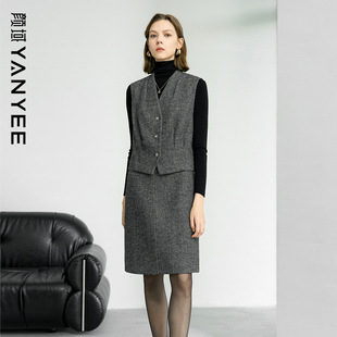 冬毛呢马甲外套半身裙套装 颜域搭配一整套女2025新款 56%羊毛