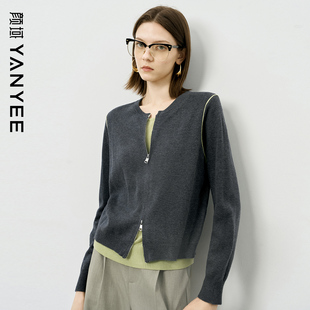 颜域灰色假两件毛衫女2025年秋装新款设计感拉链短款修身针织毛衣