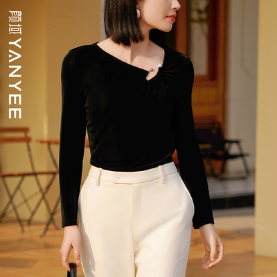 颜域黑色不规则针织衫女