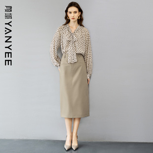 新款 颜域法式 女2026春装 卡其色半裙套装 轻熟风穿搭一整套 波点衬衫