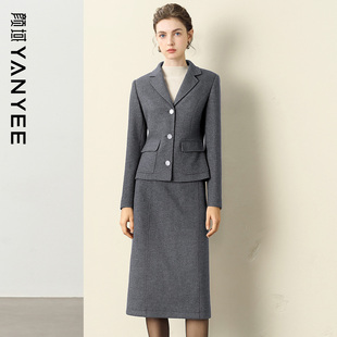 女 秋冬穿搭通勤职业套装 颜域毛呢西装 外套半身裙两件套女2025新款