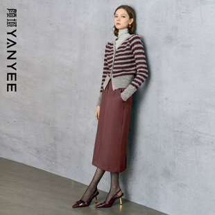 颜域酒红色优雅套装女士2024新款冬装两件套毛衣半身裙穿搭一整套