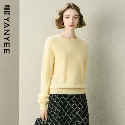 颜域长袖羊绒毛衣女2025冬季新款宽松圆领羊毛保暖内搭打底衫上衣