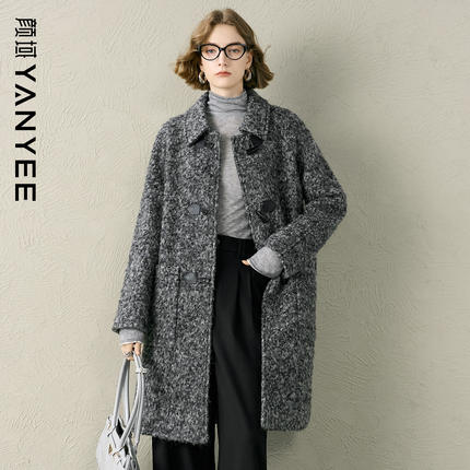 颜域中长款羊毛大衣2025冬季新款女款通勤简约翻领设计毛呢外套女