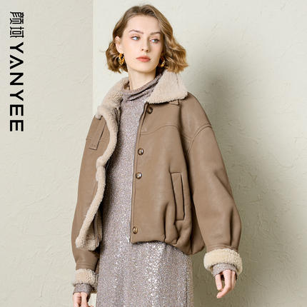 颜域加厚保暖羊剪绒外套2025新款冬季女士高端皮毛一体短款皮衣女