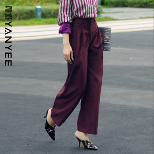 显高通勤职业百搭休闲长裤 新款 女士2025秋季 颜域酒红色高腰直筒裤