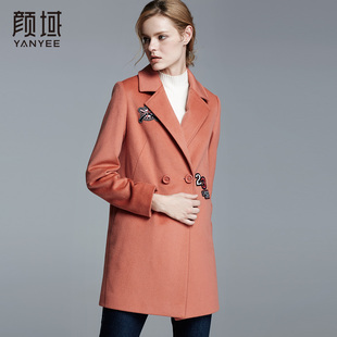 领呢大衣双排扣中长款 西装 呢子大衣 毛呢2020秋冬新款 品牌女装