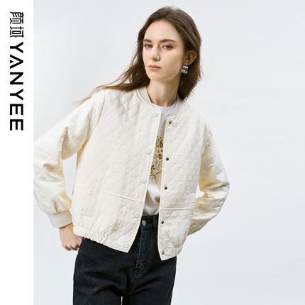 颜域白色薄款短外套女装2026春季新款菱格宽松百搭休闲气质夹克女