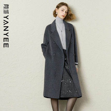 【65%羊毛】颜域西装领大气双面呢大衣女新款冬简约长款毛呢外套