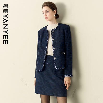 颜域蓝色小香风短外套女2025秋冬装新款通勤时尚显瘦气质外搭上衣