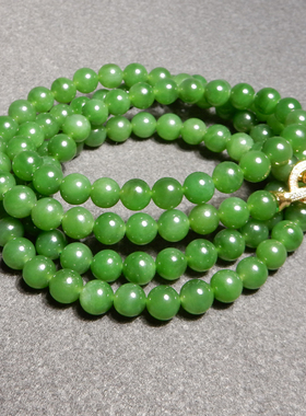 老俄料无黑点高油阳绿碧玉手串