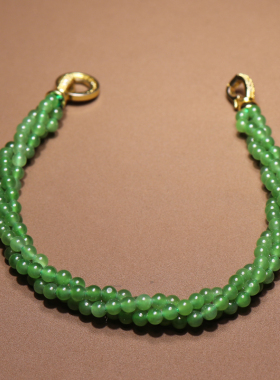 方言和田玉收藏级俄罗斯油润碧玉冰底阳绿色卡4mm多圈手串手链O2