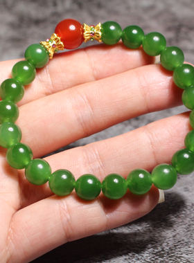 俄罗斯老坑冰底细润阳绿碧玉手串