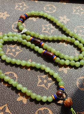 俄罗斯料菜绿色碧玉7mm圆珠项链