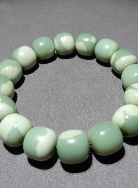 亏麻了方言和田玉精品新疆豆青色绢丝沙枣青籽料卡14mm手串手链w2