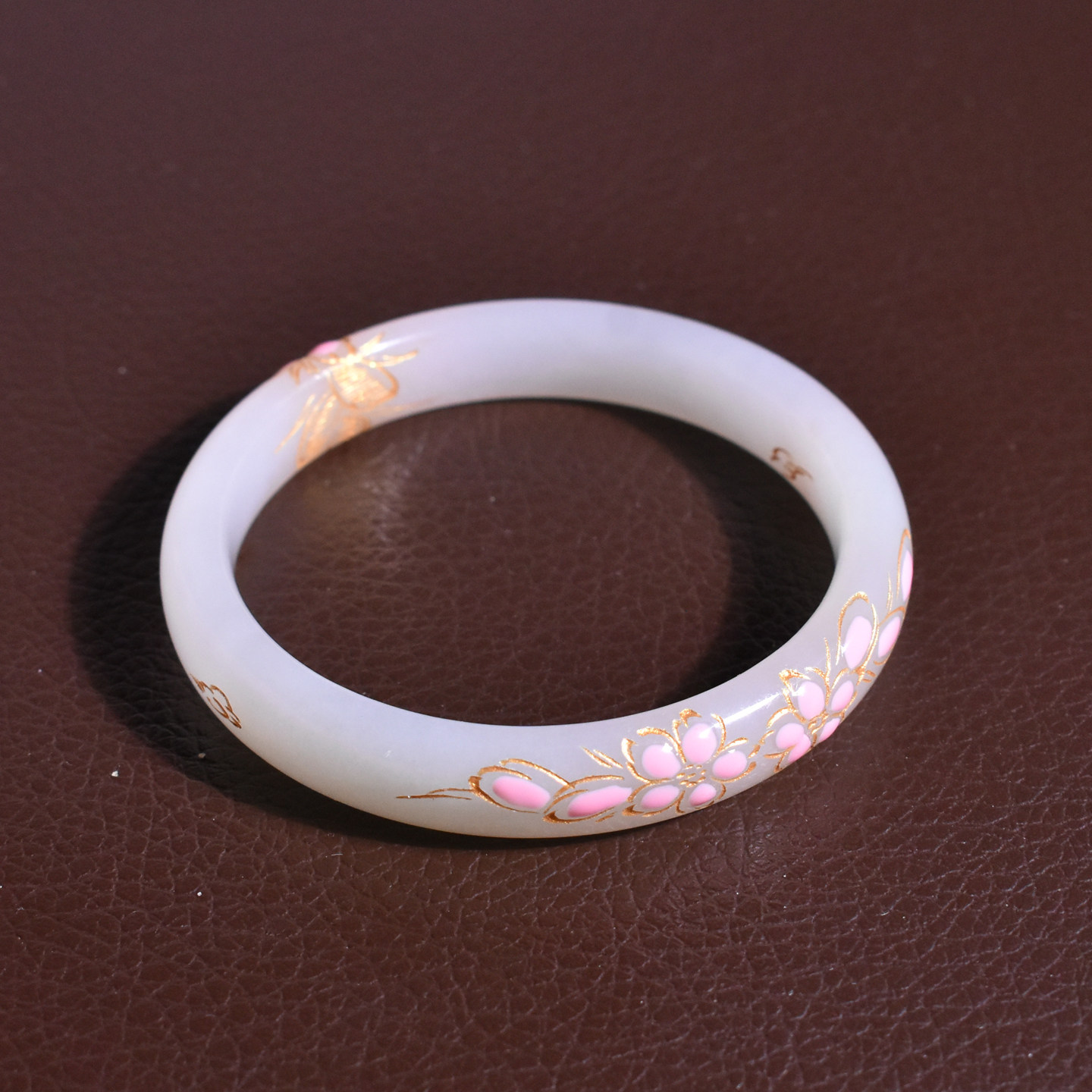 玉禧珠宝细腻油润景泰蓝工艺青海料白玉细条圈口52.8mm玉石手镯A