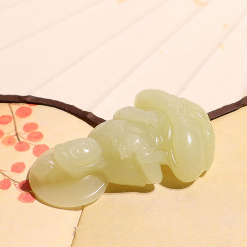 玉禧珠宝精品正宗新疆和田玉油糯若羌黄口料观音玉石吊坠挂件A9