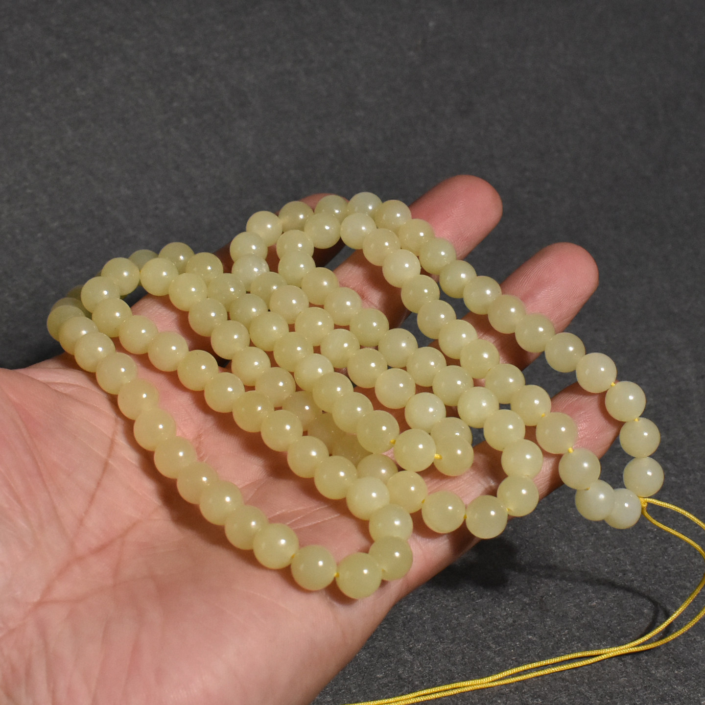 玉禧珠宝天然新疆和田玉油糯且末鸡油黄黄口料108颗8mm项链手串A