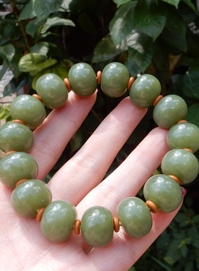 新疆且末青黄口料15mm算盘珠手串