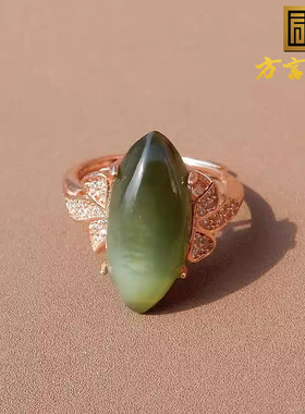 爆买方言精品和田玉特惠俄罗斯老坑料灵活猫眼碧玉银镶玉戒指s10