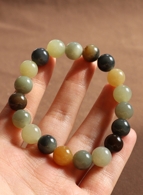 楼兰三色玉青花三彩10mm圆珠手串