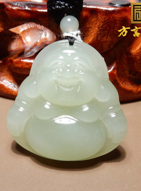 嗨翻天方言品牌和田玉精品佩戴青海料晴水冰透精雕佛公吊坠挂件s7
