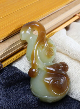 玉禧珠宝特惠促销和田玉新疆且末油润高脂糖黄玉葫芦福禄吊坠A9