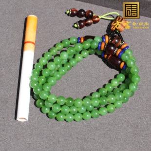 方言和田玉色标级俄料无黑点阳绿碧玉6mm圆珠项链手串A6