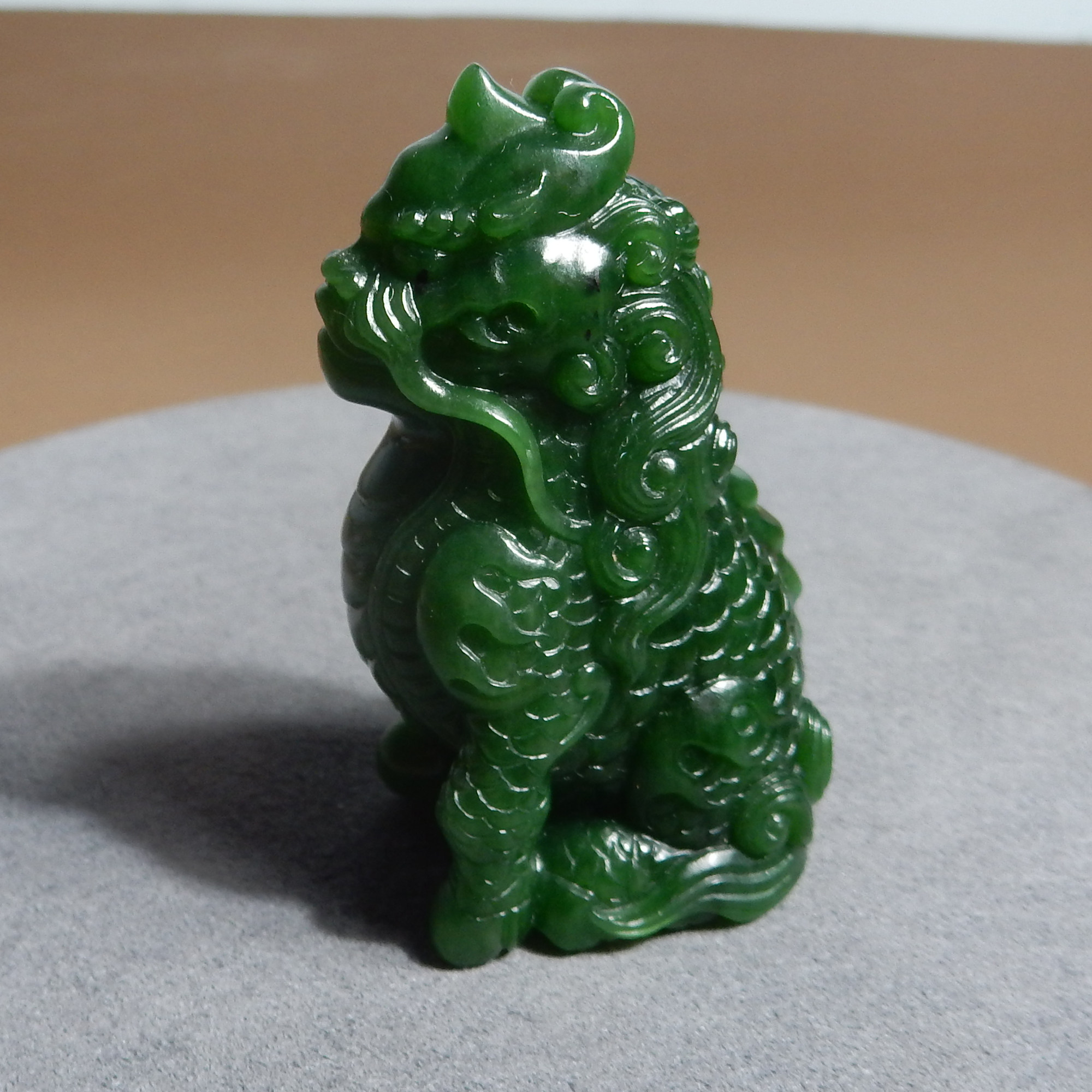 天然和田玉碧玉麒麟手把件菠菜绿瑞兽貔貅小摆件玉石把玩件带证Q2
