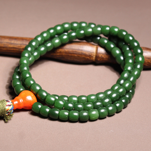 和田玉精品新疆策勒细腻戈壁碧玉6mm直切老型珠项链玉手链A1